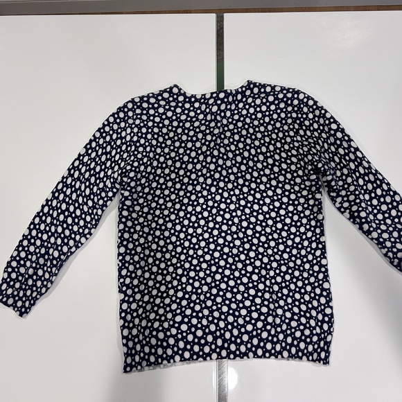 Blue White Polka Dot 3/4 Sleeve Stretchy Cotton Knit Top - Picture 2 of 8